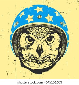 Portrait of Owl with Helmet. Vector