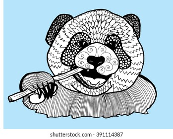 Portrait of a panda. Bear Head. Decorative. Stylized. Line art. Black and white drawing by hand. Tattoo. Graphic arts.