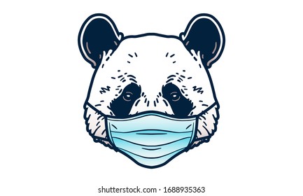 Portrait of a panda bear wearing medical mask. Coronavirus concept. Respiratory protection.
