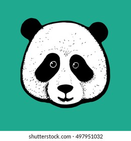 Portrait of panda boy. Vector Illustration of panda head. stock vector. Hand drawn panda bear character. Line art tattoo template.