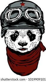 Portrait of Panda with Helmet. Hand drawn illustration.