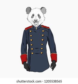 Portrait of a panda in old military uniform. Can be used for printing on T-shirts, flyers, etc. Vector illustration