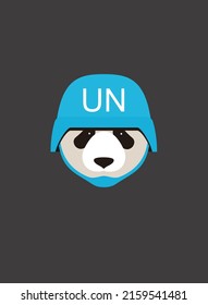 Portrait of panda, wearing soldier helmet, like United Nations peacekeeper, cool style