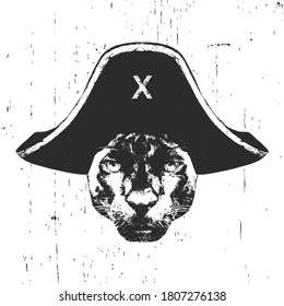 Portrait of Panther with a pirate hat. Vector. 