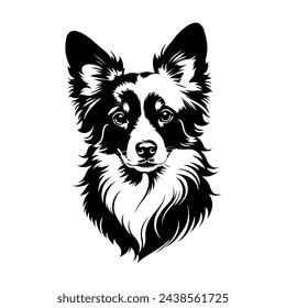 Portrait of a Papillon Dog Vector isolated on white background, Dog Silhouettes.