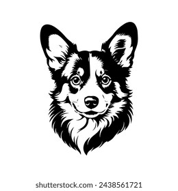 Retrato de un vector de perro Corgi galés de Pembroke aislado sobre fondo blanco, siluetas de perro.