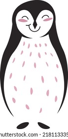 Portrait of penguin animal, isolated flightless bird with smiling muzzle. Cartoon character, aquatic or polar creature, habitat wilderness. Posing birdie with blush on cheeks. Vector in flat style