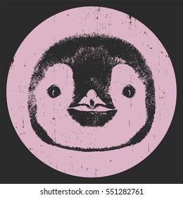 Portrait of Penguin. Hand drawn illustration. Vector