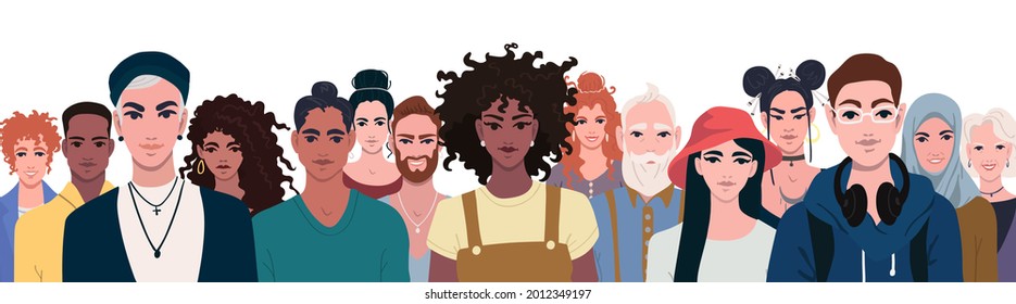 Portrait Of People Of Different Ages, Nationalities, Races Unity And Equality Of All People Friendship Of Peoples And Understanding Of All Generations Flat Stylized Vector Graphics