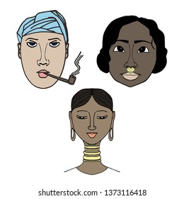 Portrait of People from different nationalities vector set.
