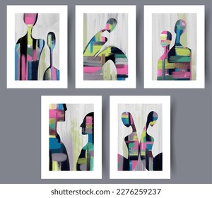 Portrait people surreal body wall art print. Printable minimal abstract poster. Wall artwork for interior design. Contemporary decorative background. 