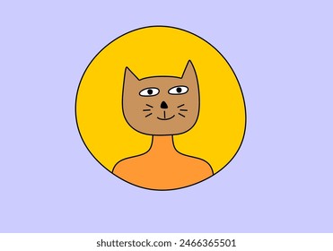 Portrait of a person with a cat face. social media icons, branding person, profile.