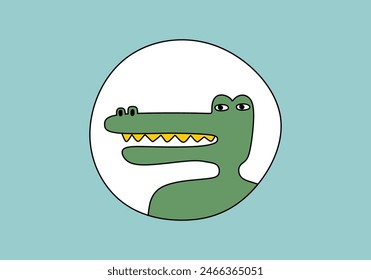 Portrait of a person with a crocodile face. social media icons, branding person, profile.