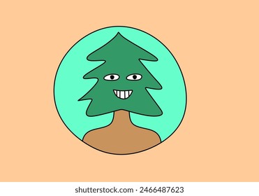 Portrait of a person with a pine tree face. social media icons, branding person, profile.