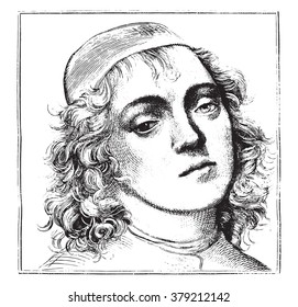 Portrait of Perugino, vintage engraved illustration. Magasin Pittoresque 1876.