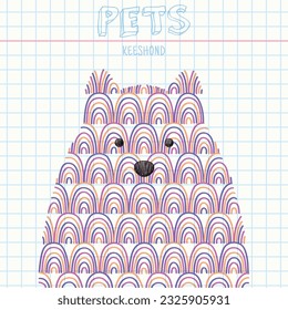 Portrait of pet. Abstract dog head. Markers drawing. Geometric pattern