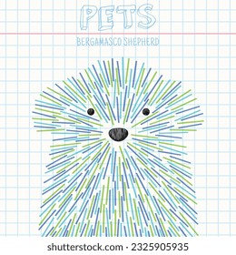 Portrait of pet. Abstract dog head. Markers drawing. Geometric pattern