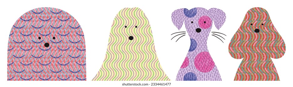 Portrait of pet. Geometric pattern. Dog head set. Isolated animal