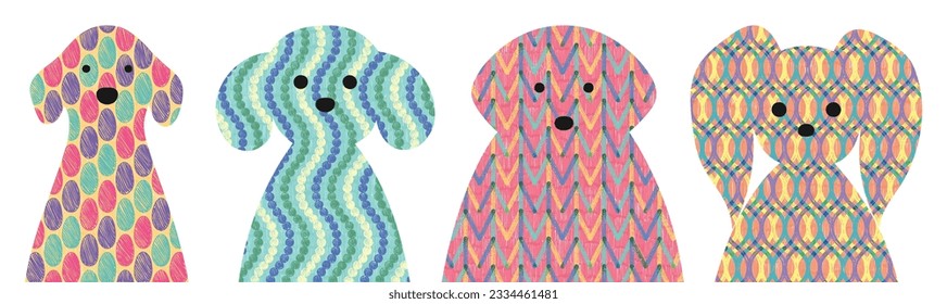 Portrait of pet. Geometric pattern. Dog head set. Isolated animal