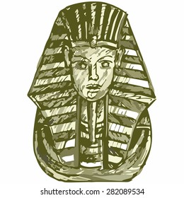 Portrait of Pharaoh. Shades of green and yellow. Doodle style