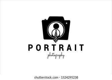 portrait photography logo with hand drawn camera vector illustration