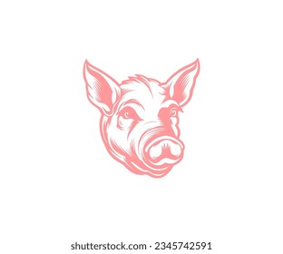 Portrait of pig head logo design. Farm fresh pork meat emblem, pig head silhouette for meat industry vector design and illustration.


