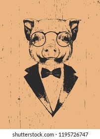 Portrait of Piggy in suit, hand-drawn illustration