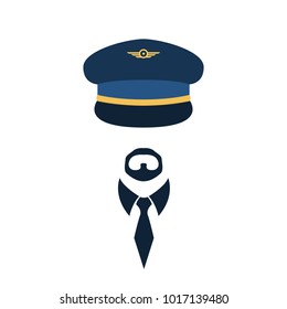 Retrato de piloto con gorra y corbata. Ilustración vectorial.