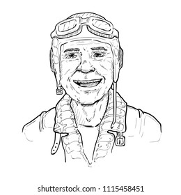 Portrait of a pilot in a helmet. Isolated. Vector illustration can be used as a print on T-shirts or as a logo.