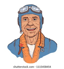 Portrait of a pilot in a helmet. Isolated. Vector illustration can be used as a print on T-shirts or as a logo.