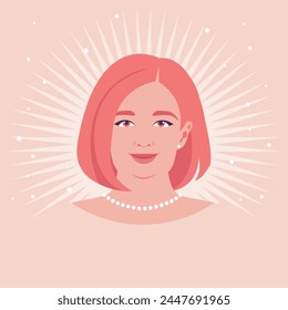 Portrait of a plus sized woman. Face of happy mother. Vector flat illustration