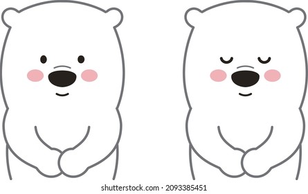 Retrato de oso polar inclinándose ante alguien. Ilustración vectorial aislada en un fondo blanco.