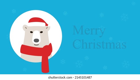 Portrait of polar bear, wearing Christmas cap, like Santa Claus, cool style