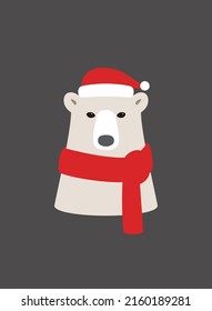 Portrait of polar bear, wearing Christmas cap, like Santa Claus, cool style