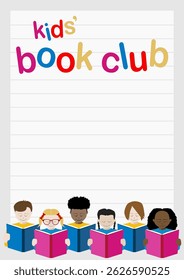 A portrait poster design for a reading book club for children. Editable vector available.