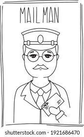Retrato de un cartero (cartero). Ilustración vectorial en fondo blanco