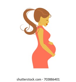 Portrait of pregnant woman with tummy. Isolated over white background. Vector illustration eps 10