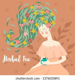 Portrait of a pretty  woman drinking a cup of herbal tea vector image