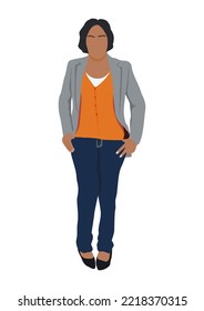 Portrait of pretty young business woman in modern casual clothes. Attractive employee in modern office look outfit. Female character flat vector realistic illustration isolated on white background.