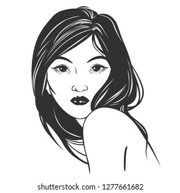 Portrait of pretty young woman. Vector hand drawn illustration