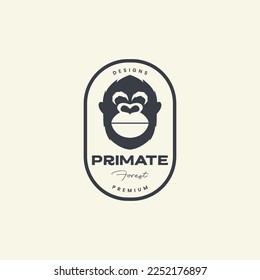 portrait primate apes smile happy badge vintage logo design vector icon illustration template