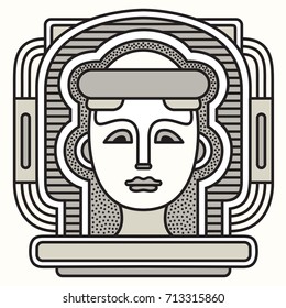 Portrait of a prince in a frame on a mosaic fresco. Stained glass project. Elegant avatar face stylish abstract geometric. Festival memphis vector flat style