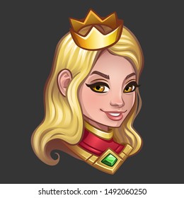 Portrait of princess with crown and blond hair. Isolated . Vector illustration