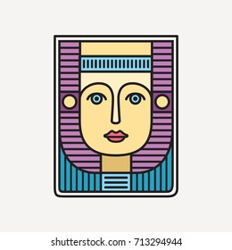 Portrait of the Princess of the Middle Ages. head front view. Elegant avatar face stylish geometric white background. Festival memphis vectorial flat style