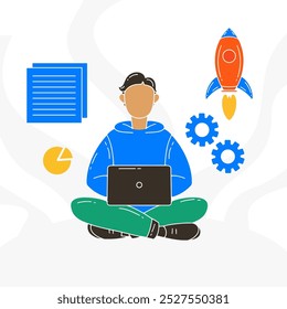 Portrait of programmer working with laptop