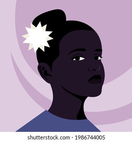 The portrait of a proud girl. Avatar of the teenager. The face of a child. Vector flat illustration