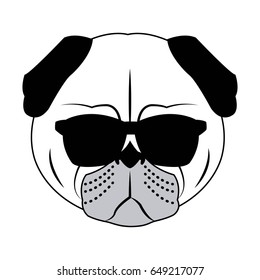 Portrait of a pug dog in glasses and a bow tie. Vector picture with the inscription