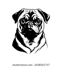 Portrait of a Pug Dog Vector isolated on white background, Dog Silhouettes. svg