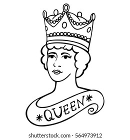 The portrait of Queen vector illustration. Illustration can be used for the design of souvenirs, notebooks, posters, postcards, etc.