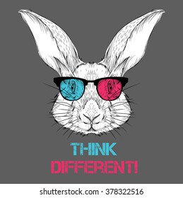 Portrait of the rabbit in the colored glasses. Think different. Vector illustration.